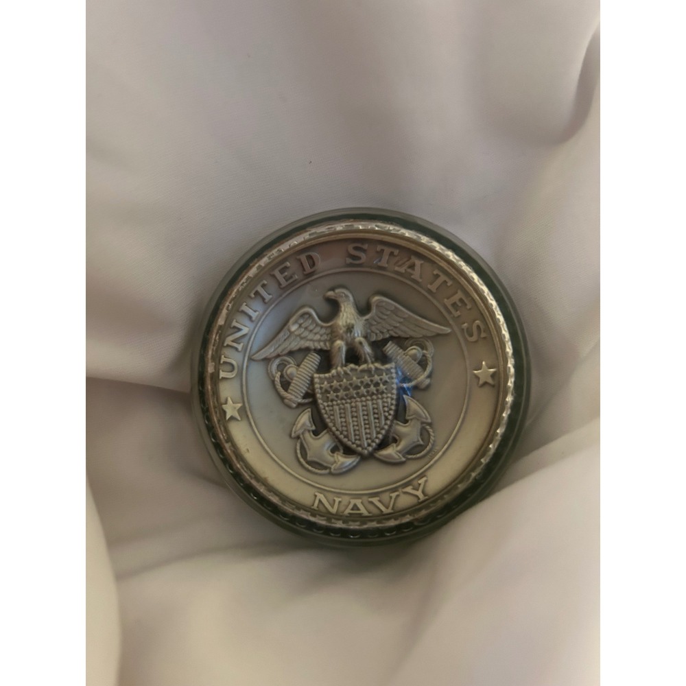 United States Navy Resin Paperweight Silver Metal Crest Military Desk Decor